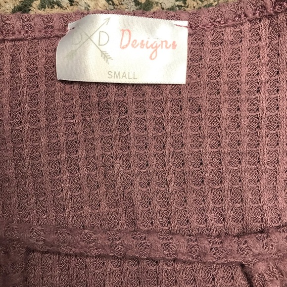 Purple waffle knit knotted hem long sleeve top - Picture 3 of 5